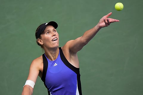 US Open Tennis: Caroline Wozniacki, of Denmark, serves during a match against Beatriz Haddad Maia, of Brazil